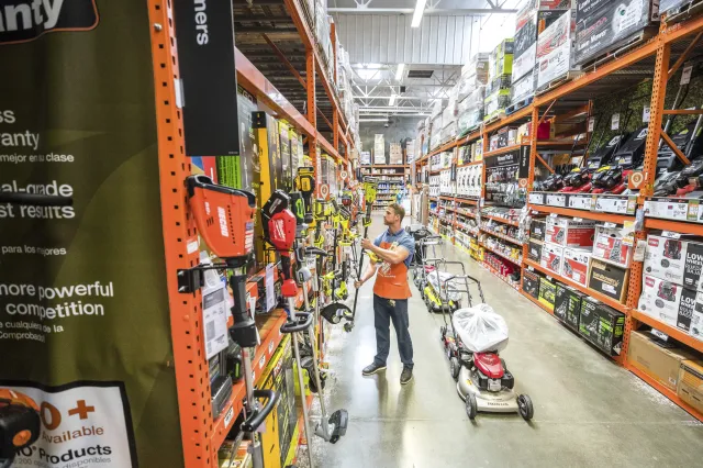 Customers inside a Home Depot store in Roseville, California horizontal photo